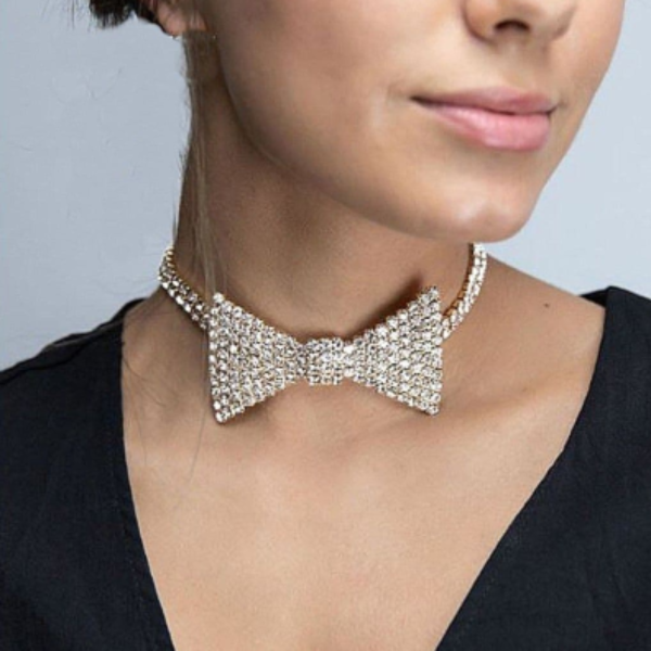 Women's Fashion Necklace Rhinestone Bowtie Choker Necklace