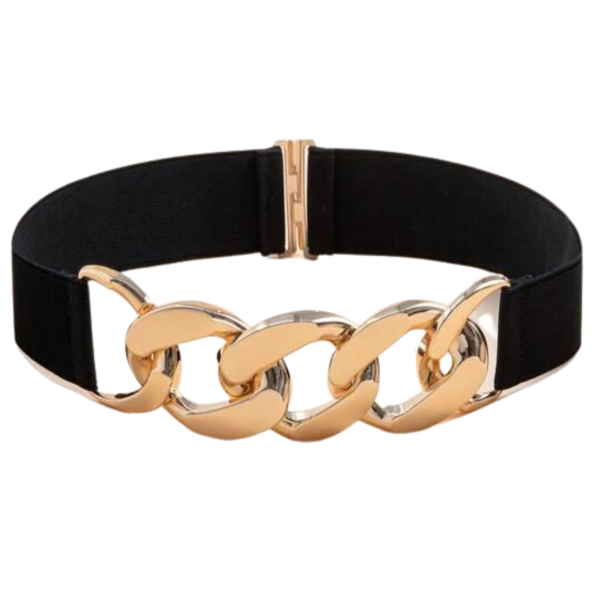 Womens Stretch Belt with Gold Chain Front - Zabardo