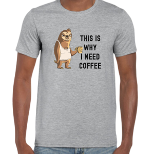 Men's Gildan 64000 T-shirt with Sloth & Coffee Print - Zabardo