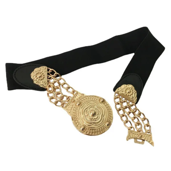 Women's Wide Gold Chain Stretch Belt with Round Buckle - Image 5